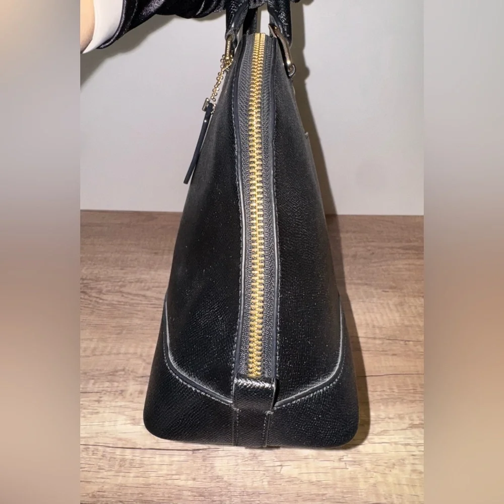 Coach Sierra Satchel Black Crossgrain Leather F57524 Dome Zip Top Handbag Purse